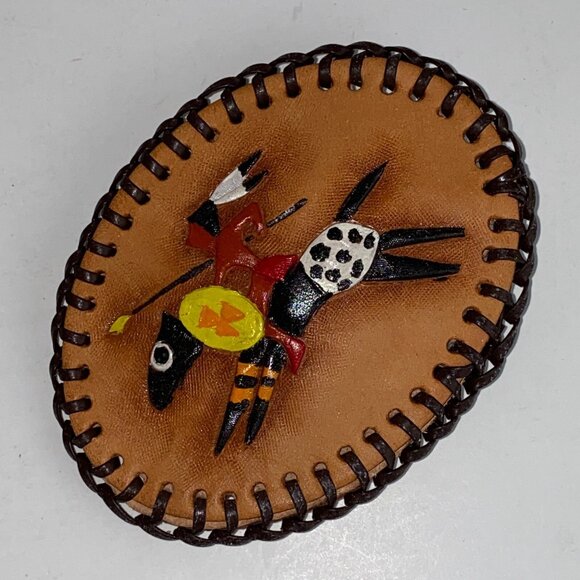 VTG Belt Buckle Master Leather Artist John Glassford Oval Tooled Native Horse - Picture 2 of 7